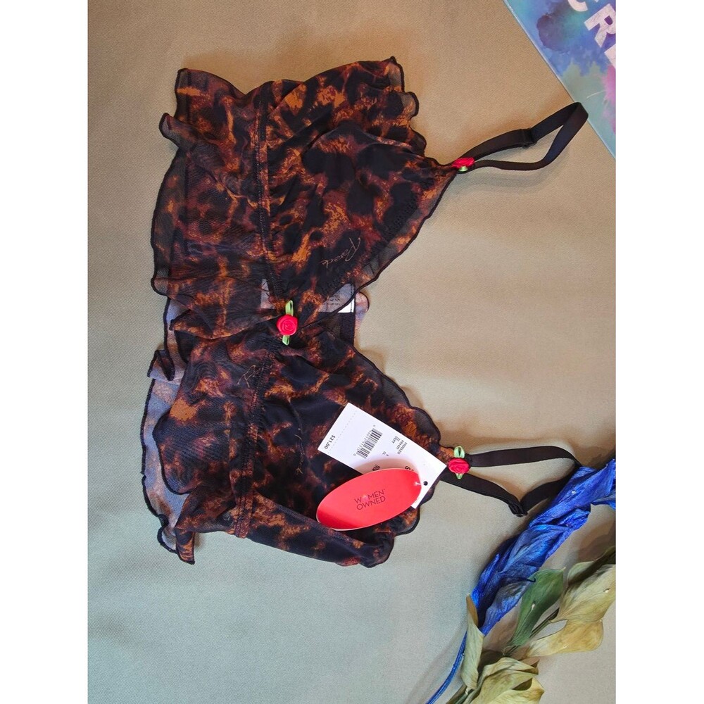 Sheer Leopard Print Lingerie Bralette with Rose Accents Size S